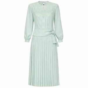 Vintage In The Mood Mint Green Lace Jacquard Blouse Skirt Set 8 Romantic Classic